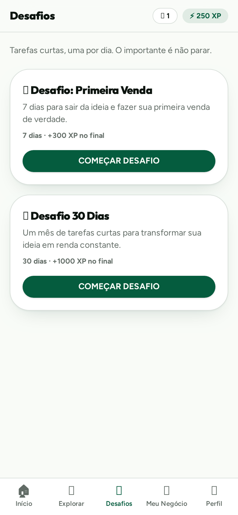Desafios guiados do BORAFAZER com tarefas diárias